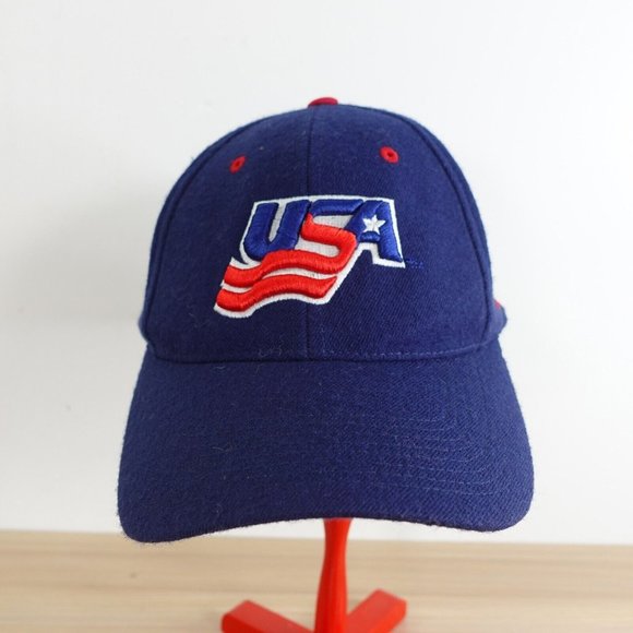 Nike Team USA Hockey Hat Blue Wool‎ Cap Swoosh Flex Dri Fit Logo Adjustable - Picture 1 of 10